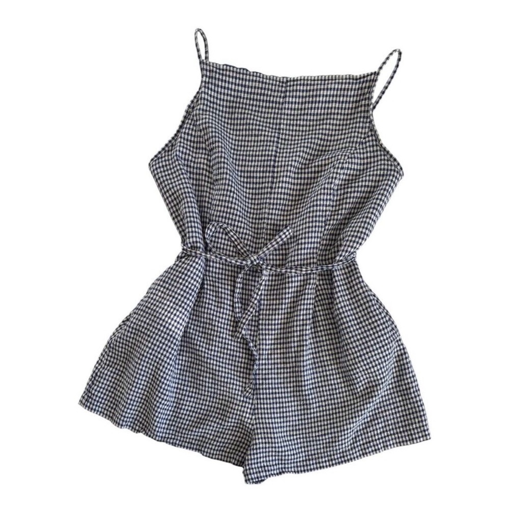 Caroline Constas Revolve Smocked Romper Blue Gingham Womens Large Cottage Preppy